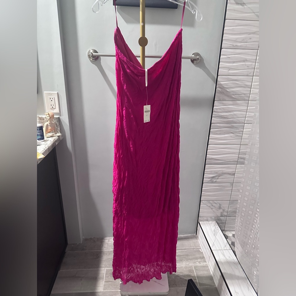 NWT By Anthropologie Strapless Textured Knit Slip Midi Dress Pink Size XL - Picture 4 of 5
